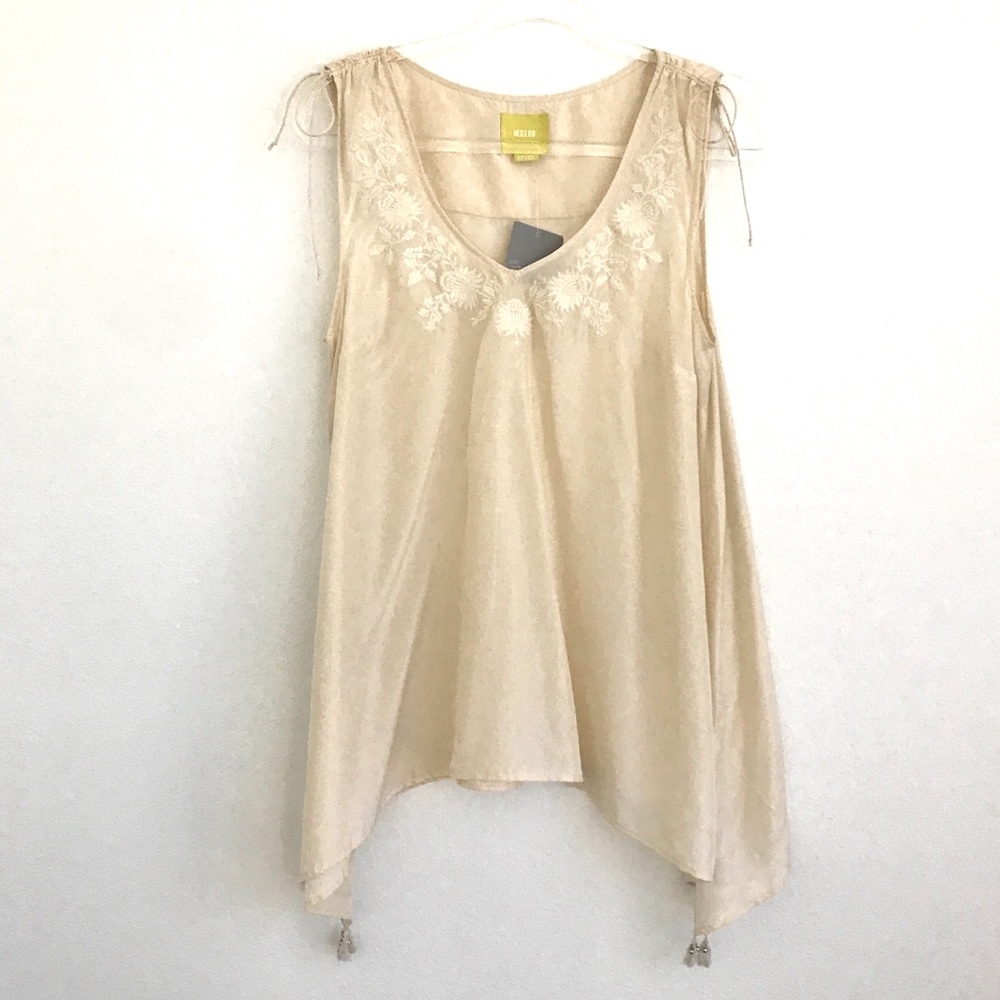 Maeve for Anthropologie cream embroidered silk top